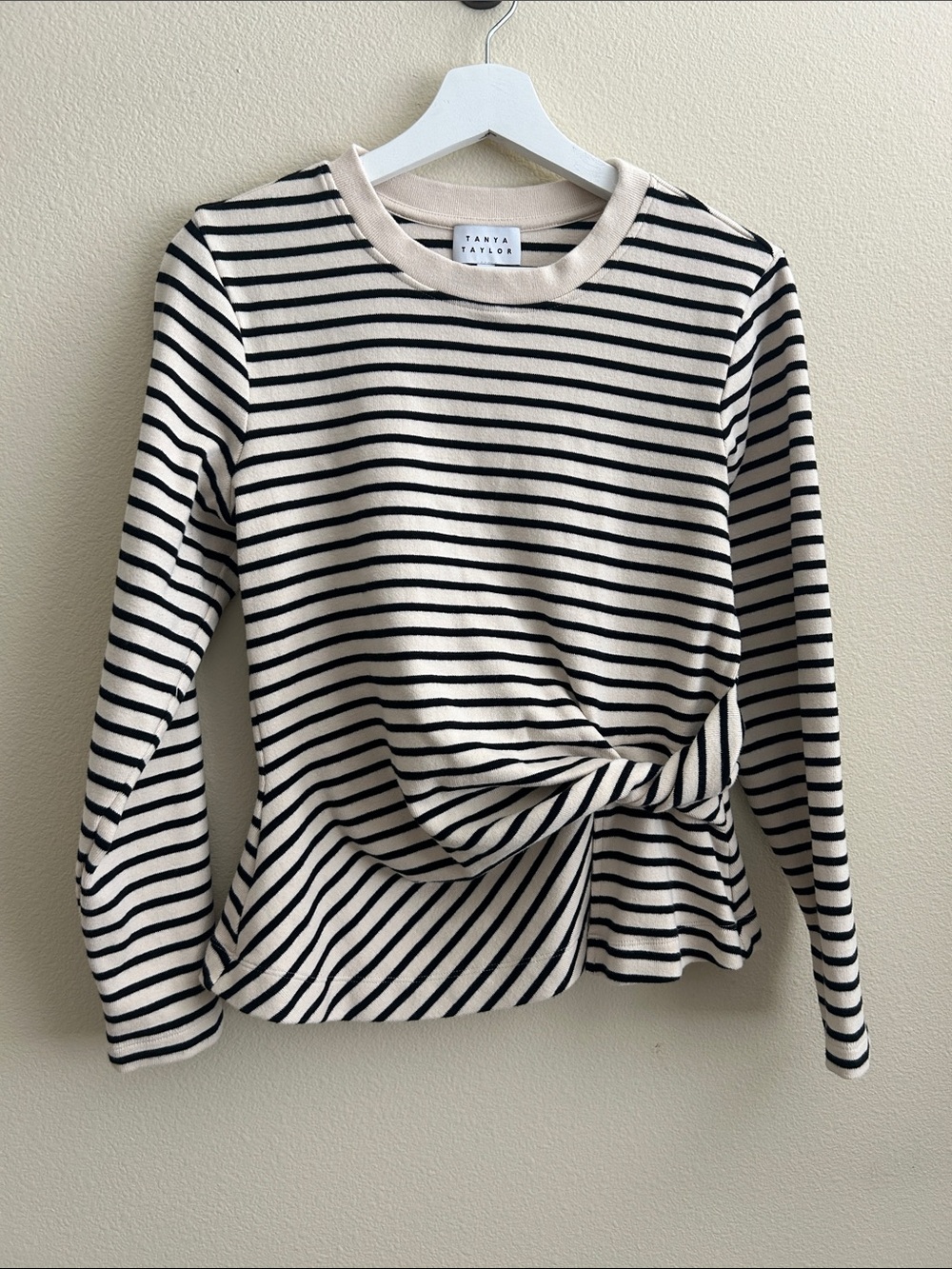 Tanya Taylor Carlita Top Cream and Black Striped Knit